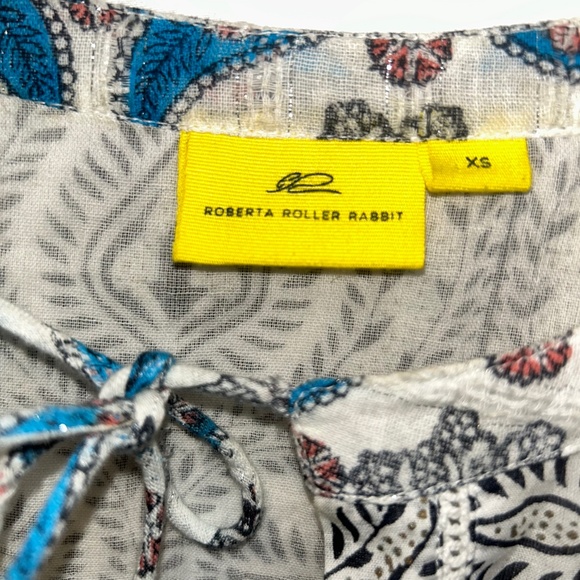 Roberta Roller Rabbit blue Moroccan Tile Indian Block Print tunic top XS - Picture 2 of 8